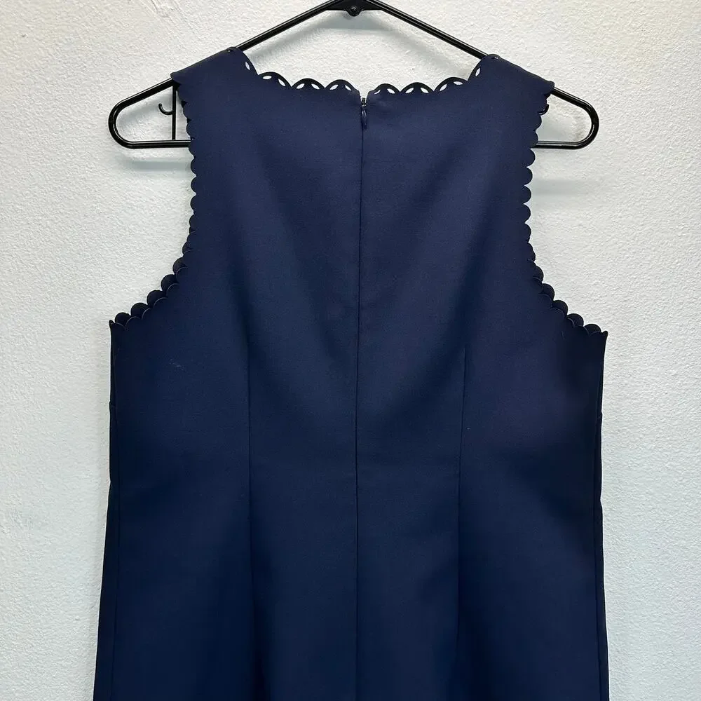 J. Crew Blue Laser Cut Detailed Sheath Dress Scallop Edges Size 8P